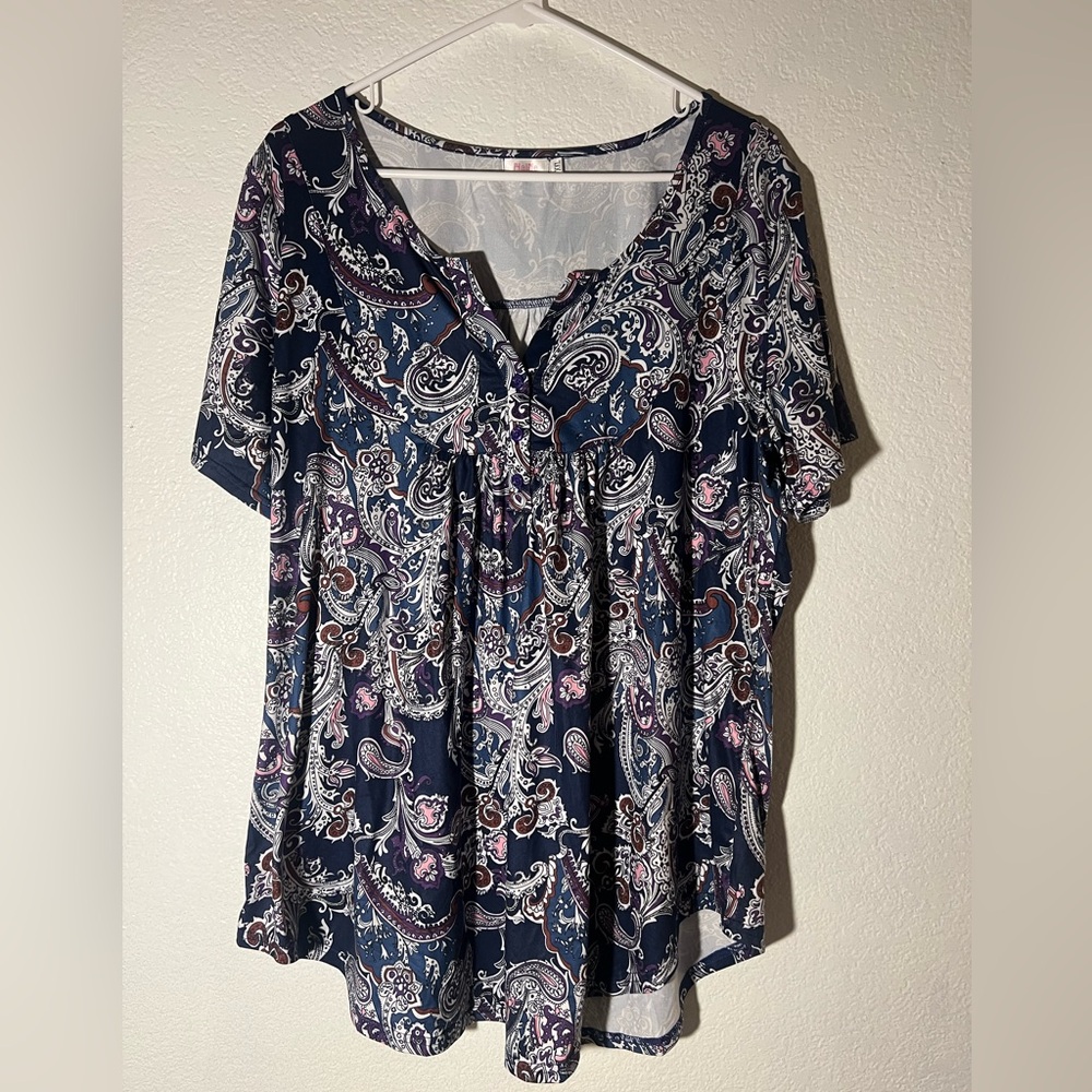 Floral/Paisley Navy Blue Dress Shirt